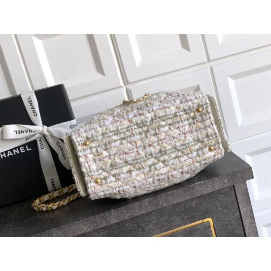 Replica di lusso Borse Chanel 25 piccola Hobo tweed multicolore AS5631 bianca Imitazioni Cloni Borse Chanel 25 piccola Hobo tweed multicolore AS5631 bianca firmate