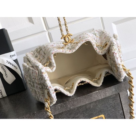 Replica di lusso Borse Chanel 25 piccola Hobo tweed multicolore AS5631 bianca Imitazioni Cloni Borse Chanel 25 piccola Hobo tweed multicolore AS5631 bianca firmate