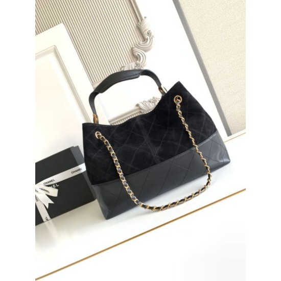Replica di lusso Borsa shopping Chanel 25A piccola stile Hobo AS5634 scamosciata/agnello Nero Imitazioni Cloni Borsa shopping Chanel 25A piccola stile Hobo AS5634 scamosciata/agnello Nero firmate