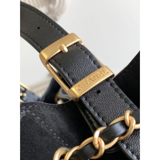 Replica di lusso Borsa shopping Chanel 25A piccola stile Hobo AS5634 scamosciata/agnello Nero Imitazioni Cloni Borsa shopping Chanel 25A piccola stile Hobo AS5634 scamosciata/agnello Nero firmate