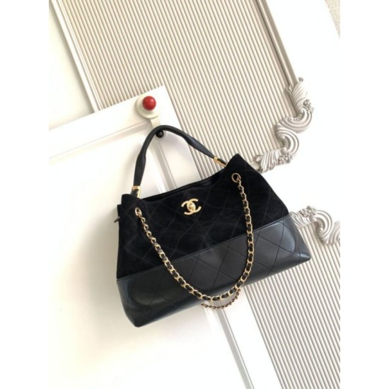 Replica di lusso Borsa shopping Chanel 25A piccola stile Hobo AS5634 scamosciata/agnello Nero Imitazioni Cloni Borsa shopping Chanel 25A piccola stile Hobo AS5634 scamosciata/agnello Nero firmate