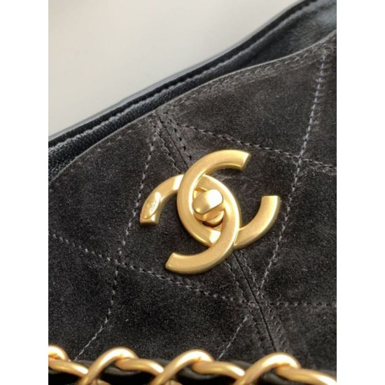 Replica di lusso Borsa shopping Chanel 25A piccola stile Hobo AS5634 scamosciata/agnello Nero Imitazioni Cloni Borsa shopping Chanel 25A piccola stile Hobo AS5634 scamosciata/agnello Nero firmate
