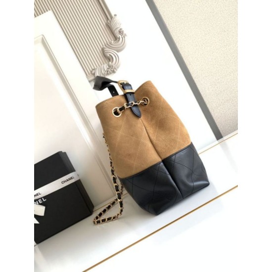 Replica di lusso Borse shopping Chanel 25A piccola stile Hobo AS5634 scamosciata/agnello Marrone/Nero Imitazioni Cloni Borse Replica shopping Chanel 25A piccola stile Hobo AS5634 scamosciata/agnello Marrone/Nero firmate