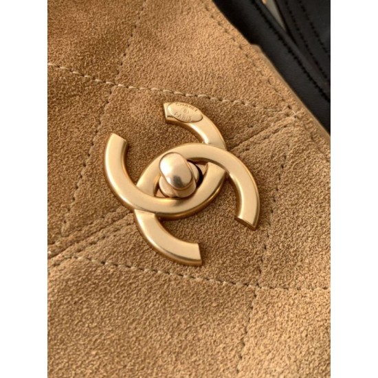 Replica di lusso Borse shopping Chanel 25A piccola stile Hobo AS5634 scamosciata/agnello Marrone/Nero Imitazioni Cloni Borse Replica shopping Chanel 25A piccola stile Hobo AS5634 scamosciata/agnello Marrone/Nero firmate