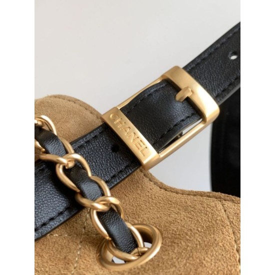 Replica di lusso Borse shopping Chanel 25A piccola stile Hobo AS5634 scamosciata/agnello Marrone/Nero Imitazioni Cloni Borse Replica shopping Chanel 25A piccola stile Hobo AS5634 scamosciata/agnello Marrone/Nero firmate