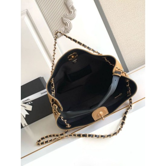 Replica di lusso Borse shopping Chanel 25A piccola stile Hobo AS5634 scamosciata/agnello Marrone/Nero Imitazioni Cloni Borse Replica shopping Chanel 25A piccola stile Hobo AS5634 scamosciata/agnello Marrone/Nero firmate