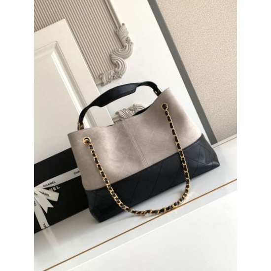 Replica di lusso Borse Firmate shopping Chanel 25A piccola stile Hobo AS5634 scamosciata/agnello Grigio/Nero Imitazioni Cloni Borse Firmate Replica shopping Chanel 25A piccola stile Hobo AS5634 scamosciata/agnello Grigio/Nero firmate