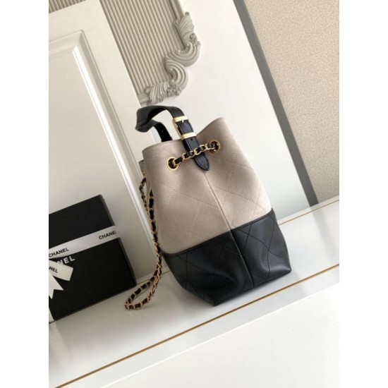Replica di lusso Borse Firmate shopping Chanel 25A piccola stile Hobo AS5634 scamosciata/agnello Grigio/Nero Imitazioni Cloni Borse Firmate Replica shopping Chanel 25A piccola stile Hobo AS5634 scamosciata/agnello Grigio/Nero firmate