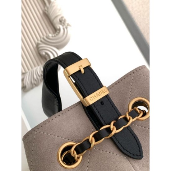 Replica di lusso Borse Firmate shopping Chanel 25A piccola stile Hobo AS5634 scamosciata/agnello Grigio/Nero Imitazioni Cloni Borse Firmate Replica shopping Chanel 25A piccola stile Hobo AS5634 scamosciata/agnello Grigio/Nero firmate