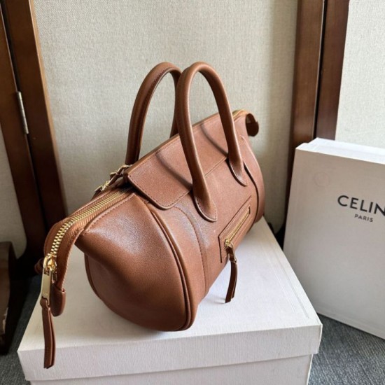 Cloni Borsa tote a spalla media Luggage Celine morbida pelle di agnello lucida marrone firmate