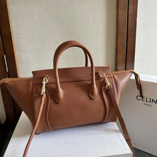 Cloni Borsa tote a spalla media Luggage Celine morbida pelle di agnello lucida marrone firmate