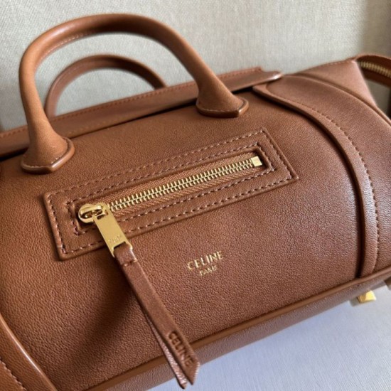 Cloni Borsa tote a spalla media Luggage Celine morbida pelle di agnello lucida marrone firmate