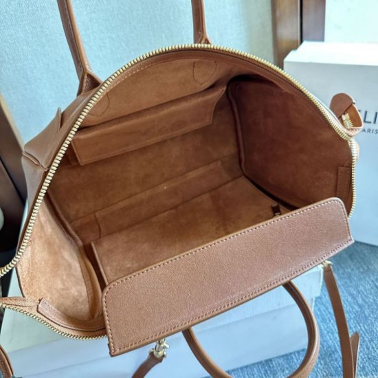 Cloni Borsa tote a spalla media Luggage Celine morbida pelle di agnello lucida marrone firmate