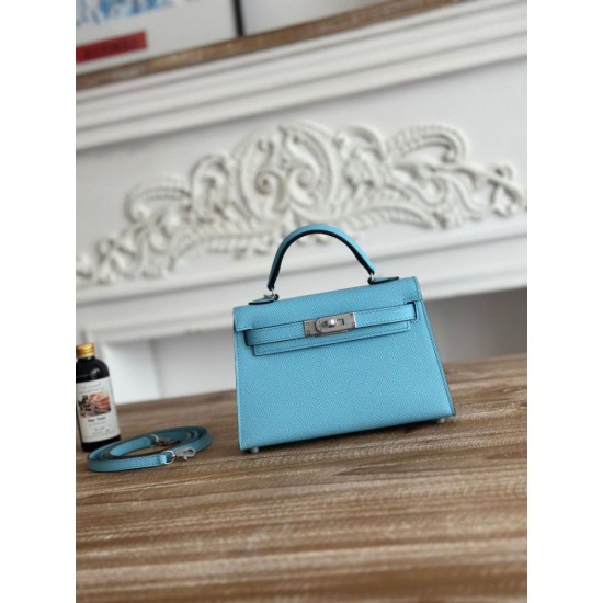 Cloni Borsa Hermes Mini Kelly II Sellier Epsom Azzurro chiaro firmate