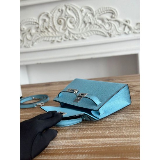 Cloni Borsa Hermes Mini Kelly II Sellier Epsom Azzurro chiaro firmate
