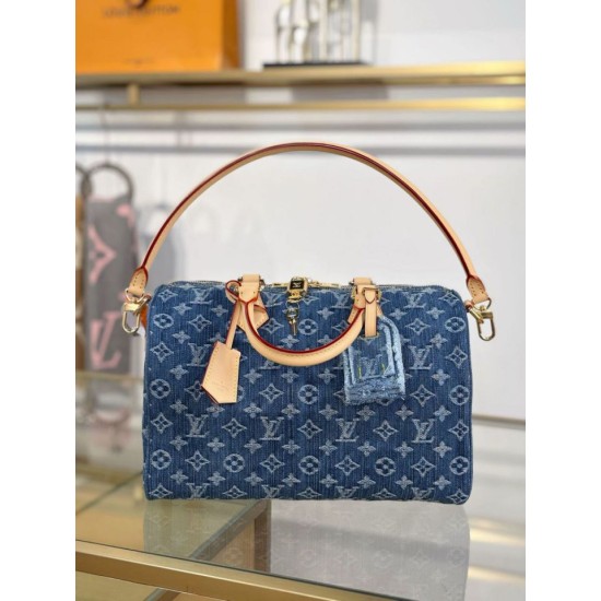 Replica di lusso Borsa Louis Vuitton Speedy Soft 30 Monogram Denim M14430 Blu Imitazioni Cloni Borsa Louis Vuitton Speedy Soft 30 Monogram Denim M14430 Blu firmate