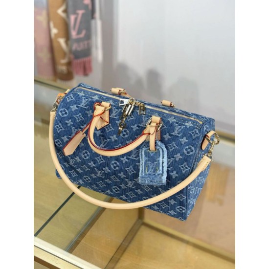 Replica di lusso Borsa Louis Vuitton Speedy Soft 30 Monogram Denim M14430 Blu Imitazioni Cloni Borsa Louis Vuitton Speedy Soft 30 Monogram Denim M14430 Blu firmate