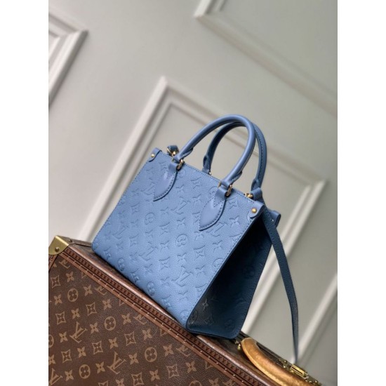 Replica di lusso Borsa tote Louis Vuitton OnTheGo PM M28181 blu Imitazioni Cloni Borsa tote Louis Vuitton OnTheGo PM M28181 blu firmate
