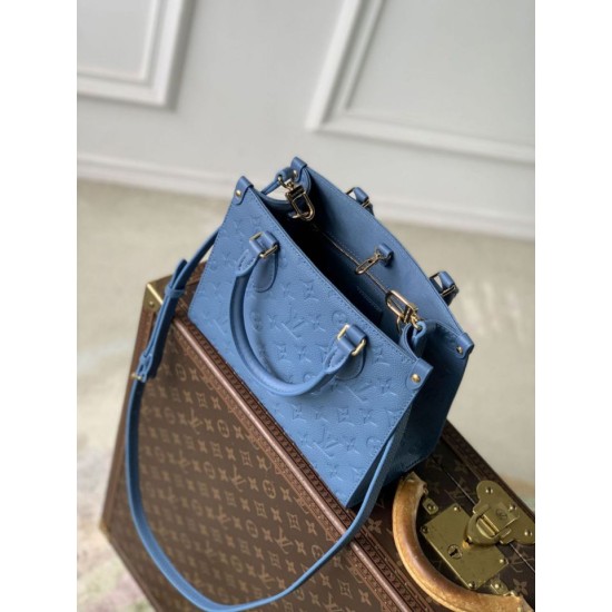 Replica di lusso Borsa tote Louis Vuitton OnTheGo PM M28181 blu Imitazioni Cloni Borsa tote Louis Vuitton OnTheGo PM M28181 blu firmate