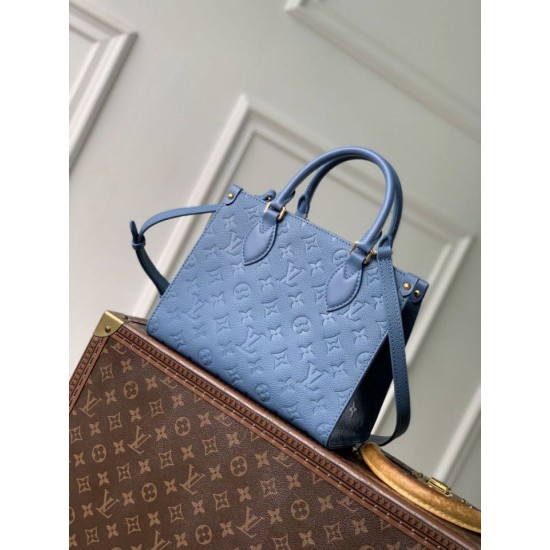 Replica di lusso Borsa tote Louis Vuitton OnTheGo PM M28181 blu Imitazioni Cloni Borsa tote Louis Vuitton OnTheGo PM M28181 blu firmate