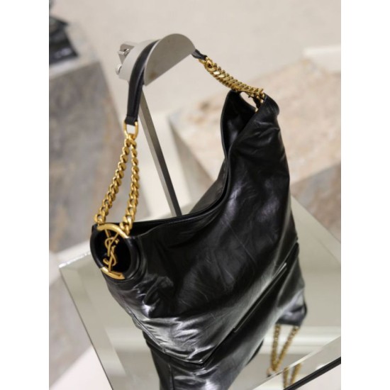 Replica di lusso Borsa a tracolla YSL Saint Laurent Hortense Hobo nera Imitazioni Cloni Borsa a tracolla YSL Saint Laurent Hortense Hobo nera firmate
