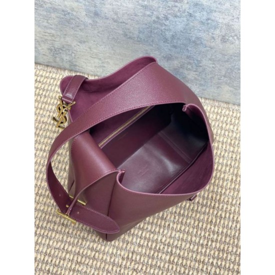Replica Perfetta Borsa Hobo Grande YSL Saint Laurent Le 5 &agrave; 7 morbida Borgogna firmate