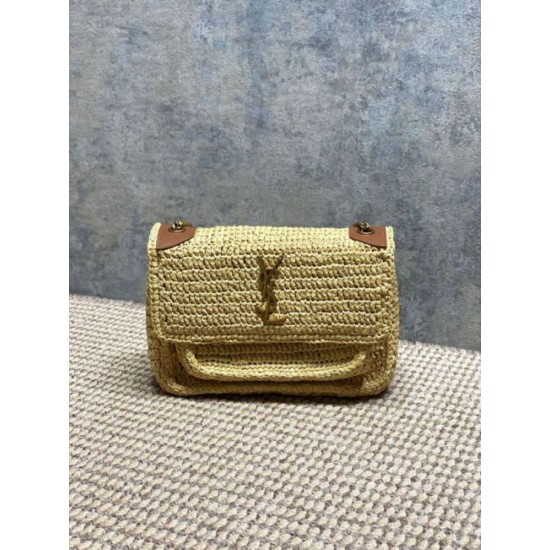 Replica di lusso Borsa a tracolla media Niki Rafia YSL Saint Laurent Imitazioni Cloni Borsa a tracolla media Niki Rafia YSL Saint Laurent firmate