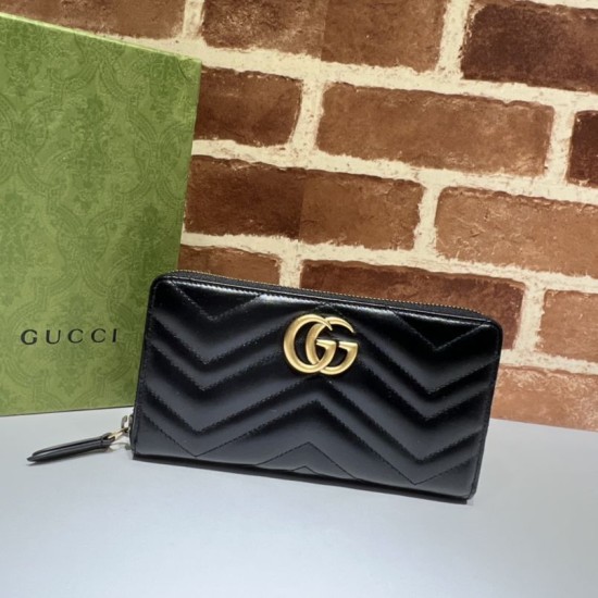 Replica di lusso Portafoglio Gucci GG Marmont trapuntato con cerniera 443123 nero Imitazioni Cloni Portafoglio Gucci GG Marmont trapuntato con cerniera 443123 nero firmate