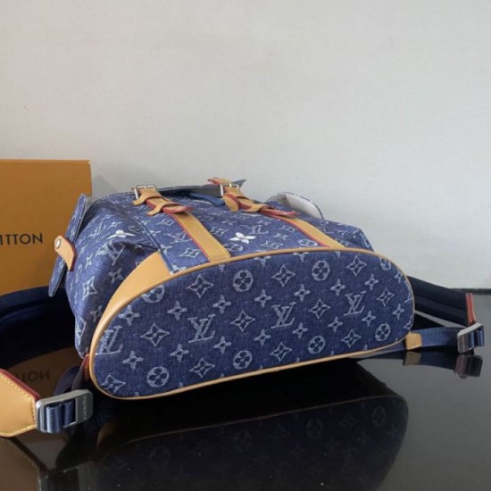 Replica di lusso Zaino LV Christopher MM M27554 Monogram Heritage denim Blu Imitazioni Cloni Zaino LV Christopher MM M27554 Monogram Heritage denim Blu firmate