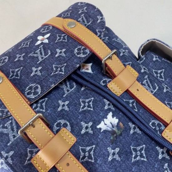 Replica di lusso Zaino LV Christopher MM M27554 Monogram Heritage denim Blu Imitazioni Cloni Zaino LV Christopher MM M27554 Monogram Heritage denim Blu firmate