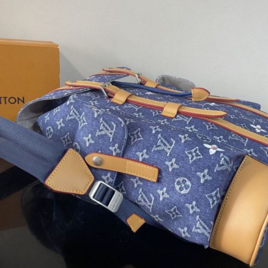 Replica di lusso Zaino LV Christopher MM M27554 Monogram Heritage denim Blu Imitazioni Cloni Zaino LV Christopher MM M27554 Monogram Heritage denim Blu firmate