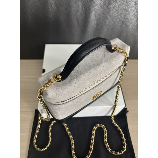 Replica di lusso Borse Chanel 26P Vanity con catena AP5186 scamosciata di vitello grigia Imitazioni Cloni Borse Chanel 26P Vanity con catena AP5186 scamosciata di vitello grigia firmate