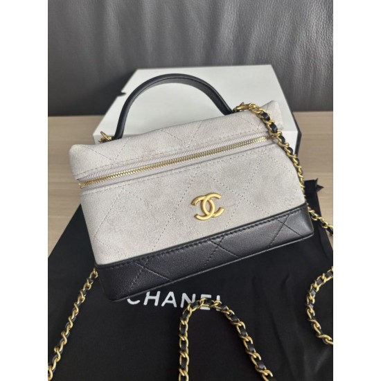 Replica di lusso Borse Chanel 26P Vanity con catena AP5186 scamosciata di vitello grigia Imitazioni Cloni Borse Chanel 26P Vanity con catena AP5186 scamosciata di vitello grigia firmate