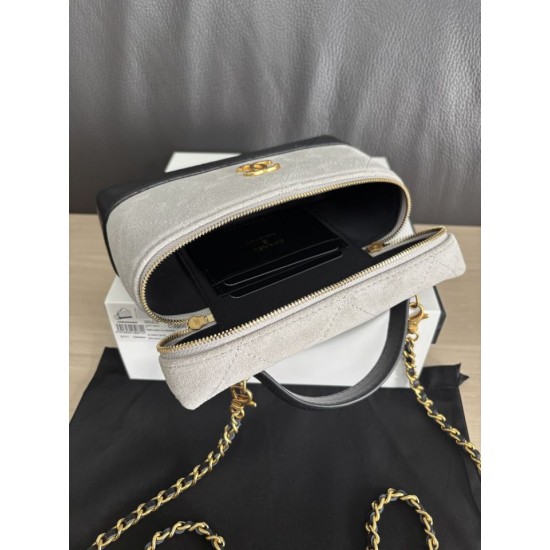 Replica di lusso Borse Chanel 26P Vanity con catena AP5186 scamosciata di vitello grigia Imitazioni Cloni Borse Chanel 26P Vanity con catena AP5186 scamosciata di vitello grigia firmate