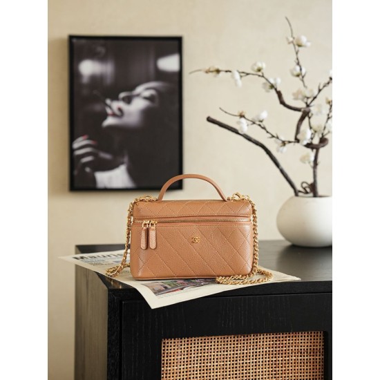 Replica di lusso Chanel 26P Beauty case sottile con manico superiore trapuntato e catena AP5100 Marrone Imitazioni Cloni Chanel 26P Beauty case sottile con manico superiore trapuntato e catena AP5100 Marrone firmate