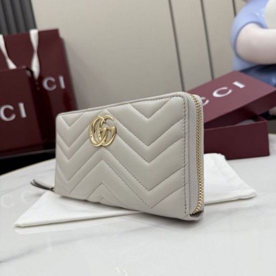 Replica Borse di alta qualit&agrave; Portafoglio Gucci GG Marmont trapuntato con cerniera 443123 Grigio firmate