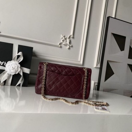 Cloni Borsa Chanel Reissue 2.55 26S pelle rugosa/gonfia Double Flap A37586 Borgogna firmate