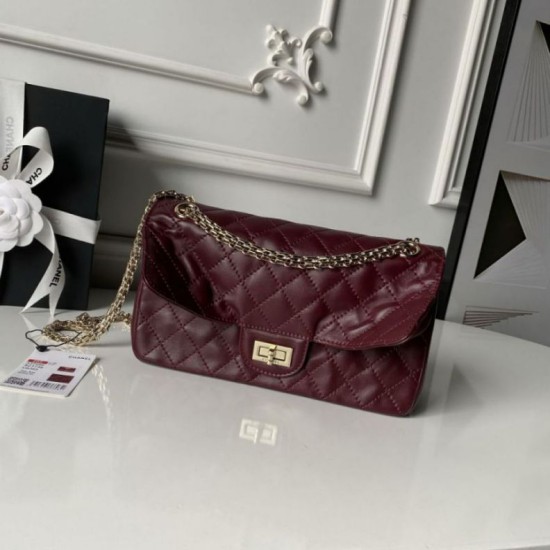 Cloni Borsa Chanel Reissue 2.55 26S pelle rugosa/gonfia Double Flap A37586 Borgogna firmate