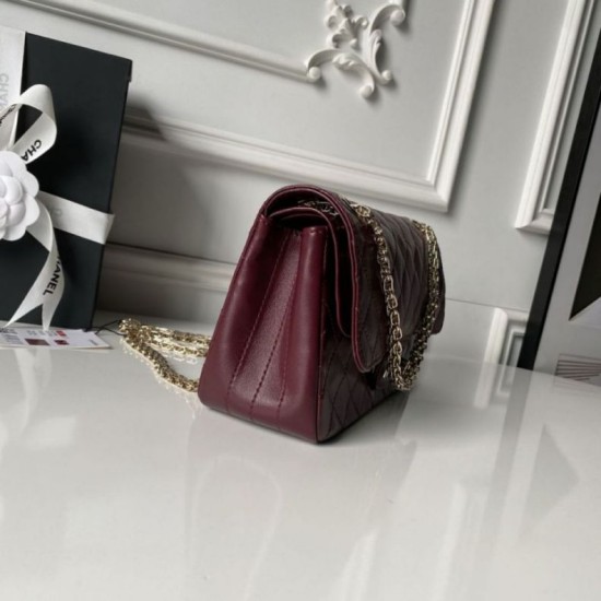 Cloni Borsa Chanel Reissue 2.55 26S pelle rugosa/gonfia Double Flap A37586 Borgogna firmate