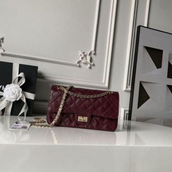Cloni Borsa Chanel Reissue 2.55 26S pelle rugosa/gonfia Double Flap A37586 Borgogna firmate