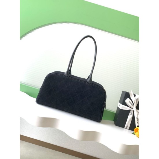 Replica di lusso Borsa 1:1 Chanel 26S Maxi Bowling AS6211 scamosciata di vitello blu scuro Imitazioni Cloni Borsa Replica Chanel 26S Maxi Bowling AS6211 scamosciata di vitello blu scuro firmate