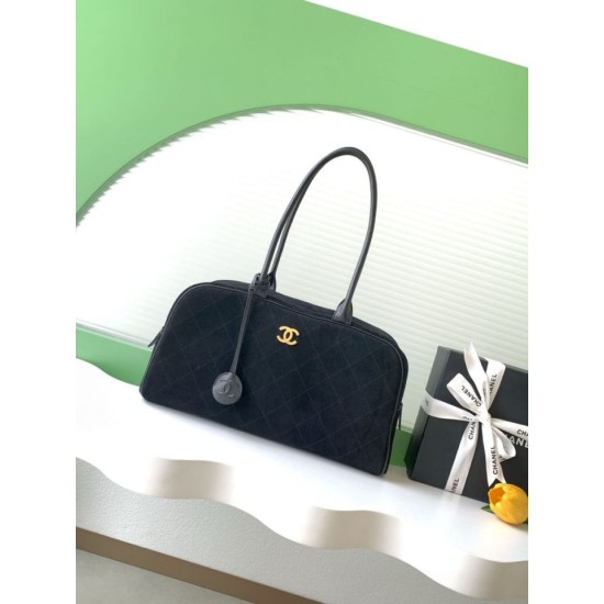 Replica di lusso Borsa 1:1 Chanel 26S Maxi Bowling AS6211 scamosciata di vitello blu scuro Imitazioni Cloni Borsa Replica Chanel 26S Maxi Bowling AS6211 scamosciata di vitello blu scuro firmate