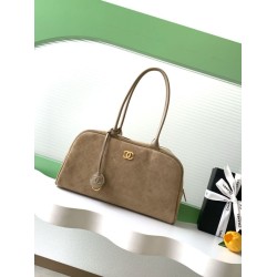 Borsa Chanel 26S Maxi Bowling AS6211 scamosciata di vitello beige scuro