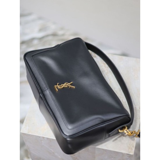 Replica di lusso Borsa a mano morbida YSL Saint Laurent Camera nera Imitazioni Cloni Borsa a mano morbida YSL Saint Laurent Camera nera firmate