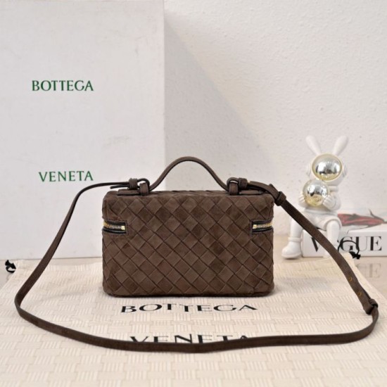 Replica di lusso Borse Beauty case Bottega Veneta trucco scamosciata caffè Imitazioni Cloni Borse Beauty case Bottega Veneta trucco scamosciata caffè firmate