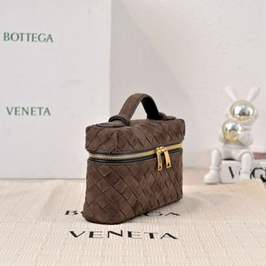 Replica di lusso Borse Beauty case Bottega Veneta trucco scamosciata caffè Imitazioni Cloni Borse Beauty case Bottega Veneta trucco scamosciata caffè firmate