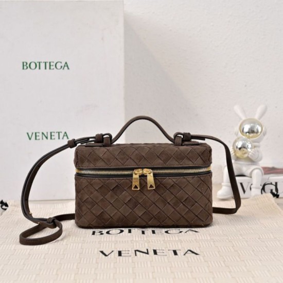 Replica di lusso Borse Beauty case Bottega Veneta trucco scamosciata caffè Imitazioni Cloni Borse Beauty case Bottega Veneta trucco scamosciata caffè firmate