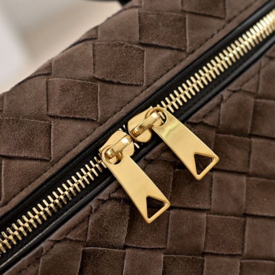 Replica di lusso Borse Beauty case Bottega Veneta trucco scamosciata caffè Imitazioni Cloni Borse Beauty case Bottega Veneta trucco scamosciata caffè firmate