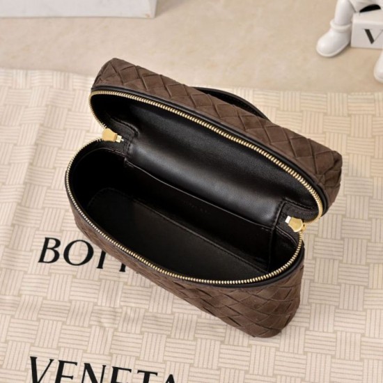 Replica di lusso Borse Beauty case Bottega Veneta trucco scamosciata caffè Imitazioni Cloni Borse Beauty case Bottega Veneta trucco scamosciata caffè firmate