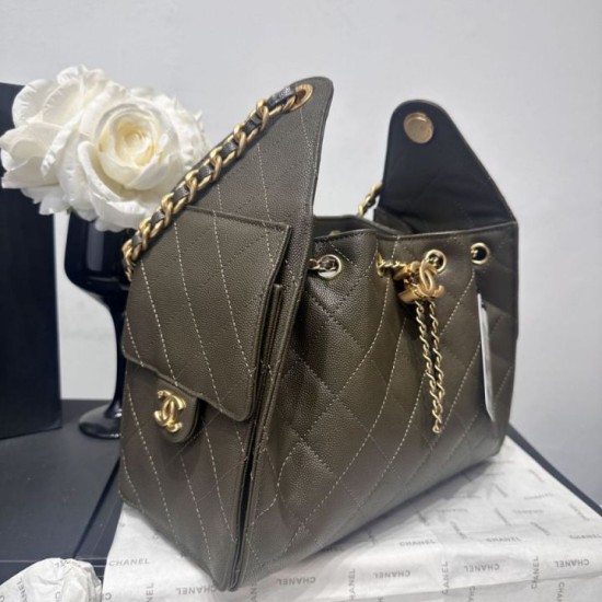 Replica di lusso Borsa a tracolla Chanel AS5293 con coulisse Verde Imitazioni Cloni Borsa a tracolla Chanel AS5293 con coulisse Verde firmate